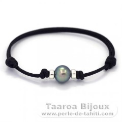 Braccialetto in Cotone e 1 Perla di Tahiti Semi-Barocca C 9.2 mm