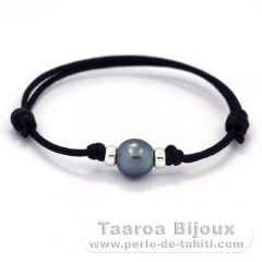 Braccialetto in Cotone e 1 Perla di Tahiti Semi-Barocca C+ 9.2 mm