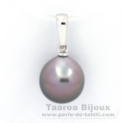 Ciondolo in Oro bianco 18K e 1 Perla di Tahiti Semi-Barocca A 9.5 mm