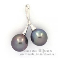 Ciondolo in Argento e 2 Perle di Tahiti Semi-Barroca C 10.1 e 10.3 mm