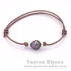 Braccialetto in Cotone e 1 Perla di Tahiti Semi-Barocca B 8 mm