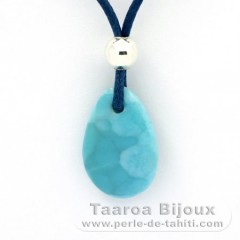 Collana in Cotone, Argento e 1 Larimar - 19.5 x 13 x 4.8 mm - 2.1 gr