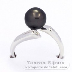 Anello in Argento e 1 Perla di Tahiti Rotonda B 8.3 mm