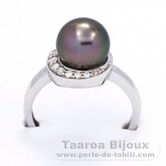 Anello in Argento e 1 Perla di Tahiti Rotonda C 8.8 mm