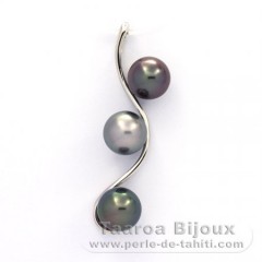 Ciondolo in Argento e 3 Perle di Tahiti Rotonda C  8 a 8.1 mm