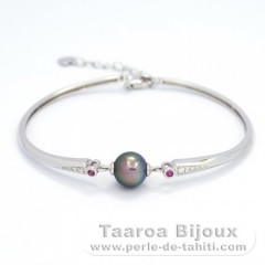 Braccialetto in Argento e 1 Perla di Tahiti Rotonda C 8.5 mm
