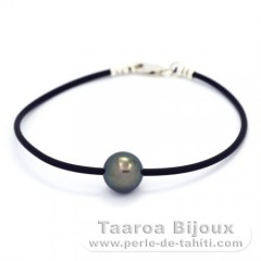 Braccialetto in Gomma, Argento e 1 Perla di Tahiti Rotonda C 10.5 mm
