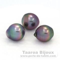 Lotto di 3 Perle di Tahiti Semi-Barroca B di 8.8 a 9 mm