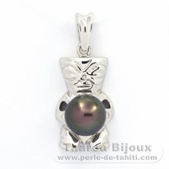 Ciondolo in Argento e 1 Perla di Tahiti Rotonda C 8.9 mm