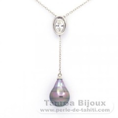 Collana in Argento e 1 Perla di Tahiti Cerchiate C 9.8 mm