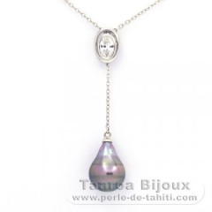 Collana in Argento e 1 Perla di Tahiti Cerchiata C 9.8 mm