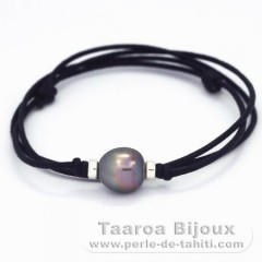 Collana in Cotone e 1 Perla di Tahiti Semi-Barocca C 11.9 mm