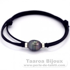 Collana in Cotone e 1 Perla di Tahiti Cerchiate B 10.6 mm