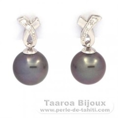 Orecchini in Argento e 2 Perle di Tahiti Rotonda C 9.1 mm