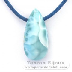 Collana in Cuoio e 1 Larimar - 30 x 14 x 10 mm - 7.7 gr