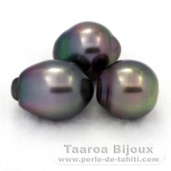 Lotto di 3 Perle di Tahiti Semi-Barroca B di 10.5 a 10.9 mm