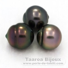 Lotto di 3 Perle di Tahiti Semi-Barroca B di 10.4 a 10.7 mm