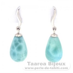 Orecchini in Argento e 2 Larimar - 13 x 8 mm - 2.6 gr