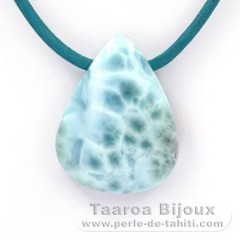 Collana in Cuoio e 1 Larimar - 30 x 23 x 9 mm - 11.2 gr