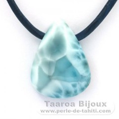 Collana in Cuoio e 1 Larimar - 24 x 18 x 9 mm - 6.9 gr