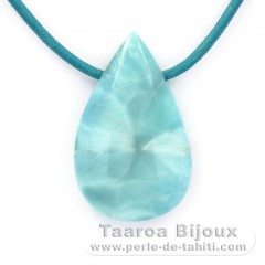 Collana in Cuoio e 1 Larimar - 38 x 23 x 8 mm - 12.5 gr