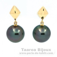 Orecchini in Oro 18K e 2 Perle di Tahiti Rotonda B 8.3 mm