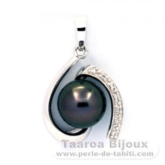 Ciondolo in Argento e 1 Perla de Tahiti Rotonda C 8.8 mm