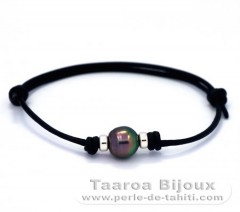 Braccialetto in Cuoio e 1 Perla di Tahiti Cerchiate C 9.8 mm