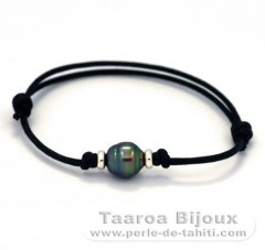 Braccialetto in Cotone e 1 Perla di Tahiti Cerchiate B 9.2 mm