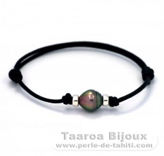 Braccialetto in Cotone e 1 Perla di Tahiti Cerchiate B 9.3 mm