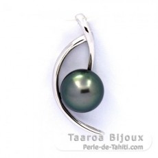 Ciondolo in Argento e 1 Perla de Tahiti Rotonda C 8.5 mm