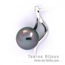 Ciondolo in Oro bianco 18K e 1 Perla de Tahiti Rotonda B 8.9 mm