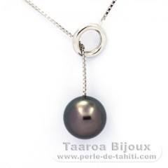 Collana in Argento e 1 Perla di Tahiti Rotonda C 10.6 mm