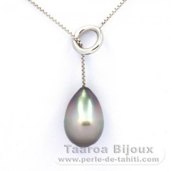 Collana in Argento e 1 Perla di Tahiti Cerchiate B 10.7 mm