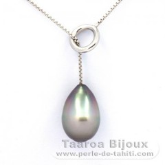 Collana in Argento e 1 Perla di Tahiti Cerchiata B 10.7 mm