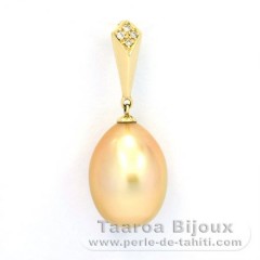 Ciondolo in Oro 14K + 4 Diamanti 0.02 carati VS1 e 1 Perla de Australia Semi-Barocca A 10.7 mm
