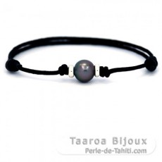Braccialetto in Cotone e 1 Perla di Tahiti Semi-Barocca B 9.4 mm