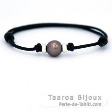 Braccialetto in Cotone e 1 Perla di Tahiti Semi-Barocca B 9.1 mm
