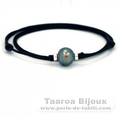 Collana in Cotone e 1 Perla di Tahiti Semi-Barocca C 12.5 mm