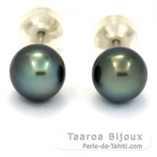 Orecchini in Argento e 2 Perle di Tahiti Semi-Rotonda C 8  mm