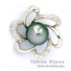 Ciondolo in Argento e 1 Perla de Tahiti Semi-Rotonda C 8.5 mm