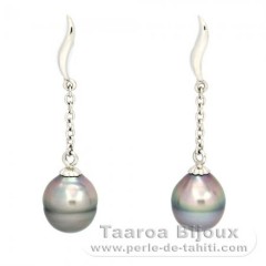 Orecchini in Argento e 2 Perle di Tahiti Cerchiate B 8.3 mm