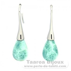 Orecchini in Argento e 2 Larimar - 15 x 10 mm - 3.9 gr