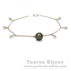 Braccialetto in Argento e 1 Perla di Tahiti Rotonda C 8.3 mm