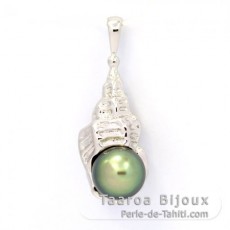 Ciondolo in Argento e 1 Perla di Tahiti Semi-Barocca C+ 8.7 mm