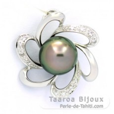 Ciondolo in Argento e 1 Perla de Tahiti Rotonda C 8.8 mm