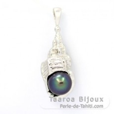 Ciondolo in Argento e 1 Perla di Tahiti Semi-Barocca C+ 8 mm