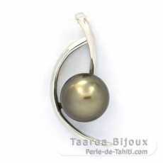 Ciondolo in Argento e 1 Perla de Tahiti Rotonda C 8.5 mm