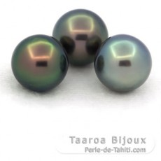 Lotto di 3 Perle di Tahiti Rotonde C di 11 a 11.2 mm