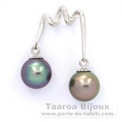 Ciondolo in Argento e 2 Perle di Tahiti Rotonda C 9.2 mm